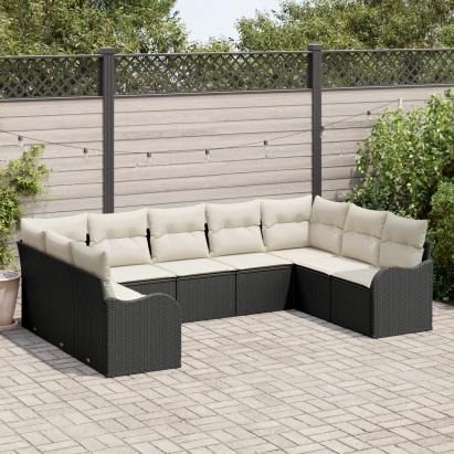 Set de canapea de grădină  9 piese cu perne Negru Ratan Poly GartenMobel Dekor