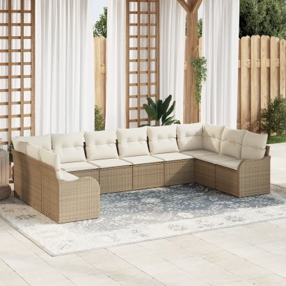 Set de Canapea de Grădină  10 Piese cu Perne Rattan Polimeric Bej GartenMobel Dekor
