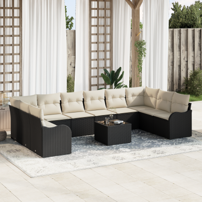 Set de canapea pentru grădină 10 piese cu perne Brown Rattan Polimeric GartenMobel Dekor