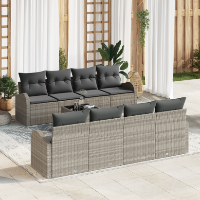 Set de canapea de grădină 9 piese cu perne gri deschis din ratan poli GartenMobel Dekor