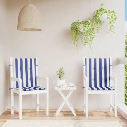 Perne de scaun cu spătar mic 2 buc. albastru & alb textil dungi GartenMobel Dekor