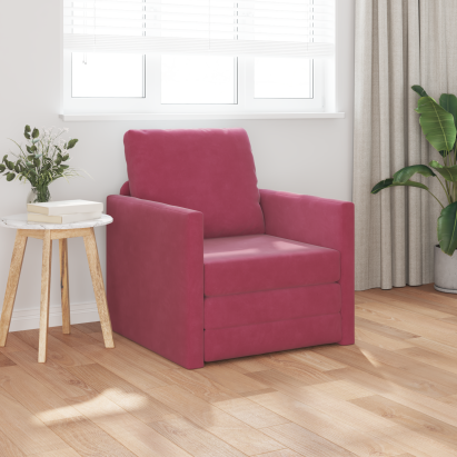 Sofa Pat 2-in-1 Roșie Vin 74x77x81 cm Catifea GartenMobel Dekor