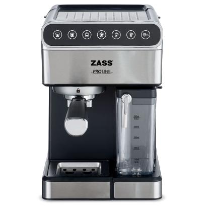 Espressor de cafea Zass ZEM 10, Presiune 16 bari, Putere 1350W, Rezervor apa 1,8L, Rezervor lapte 0,5L, Functioneaza cu cafea macinata si tip ESE, panou Touch, Carcasa Inox ProDesign DailyAppliances