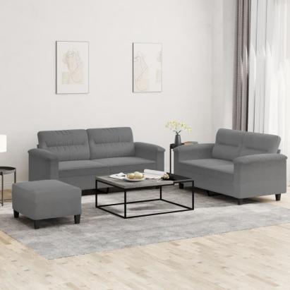 Set de canapele cu perne, 3 piese, gri închis, microfibră GartenMobel Dekor