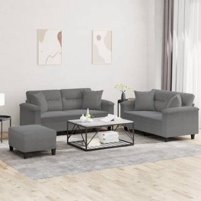 Set de canapele cu perne, 3 piese, gri închis, microfibră GartenMobel Dekor