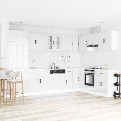 Dulap de bucătărie "Lucca" chiuvetă dublă, alb lucios, lemn GartenMobel Dekor