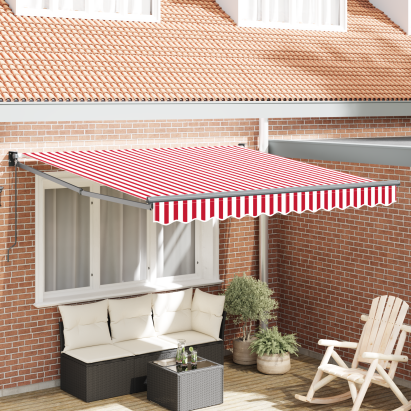Marchiză retractabilă manuală Dungi Roșu și Alb 350x250 cm GartenMobel Dekor