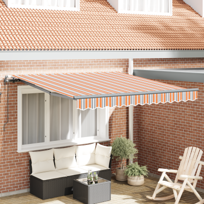 Marchiză Retractabilă Automatizată cu Dungi Multicolore 350x250 cm GartenMobel Dekor