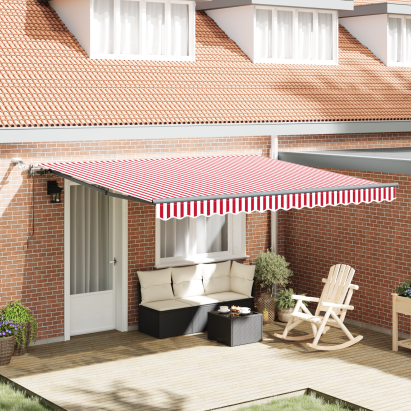 Marchiză Retractabilă Automată cu LED Roșie și Albă 400x300 cm GartenMobel Dekor