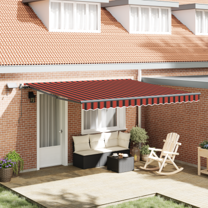 Marchiză retractabilă manuală cu LED portocalie și maronie 400x350 cm GartenMobel Dekor