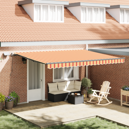 Marchiză manuală retractabilă cu LED galben și portocaliu 450x350 cm GartenMobel Dekor