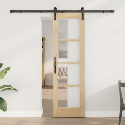 Ușă glisantă  cu set de accesorii "ORKDAL" din lemn masiv și sticlă GartenMobel Dekor