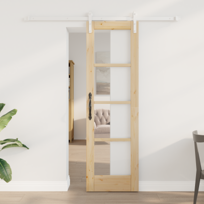 Ușă glisantă  cu set de accesorii "ORKDAL" din lemn masiv și sticlă GartenMobel Dekor