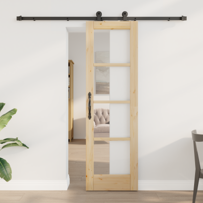 Ușa glisantă  cu set de accesorii 'ORKDAL'Lemn masiv și sticlă GartenMobel Dekor