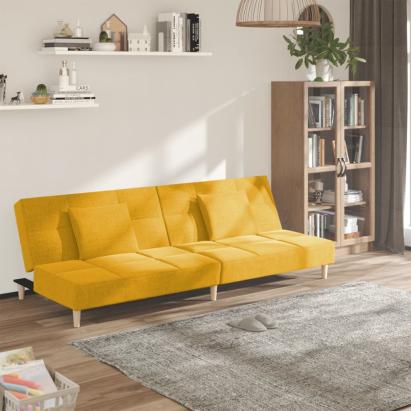 Canapea extensibilă cu 2 locuri, 2 perne, galben, textil GartenMobel Dekor