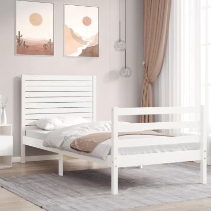 Cadru de pat cu tăblie single, alb, lemn masiv GartenMobel Dekor