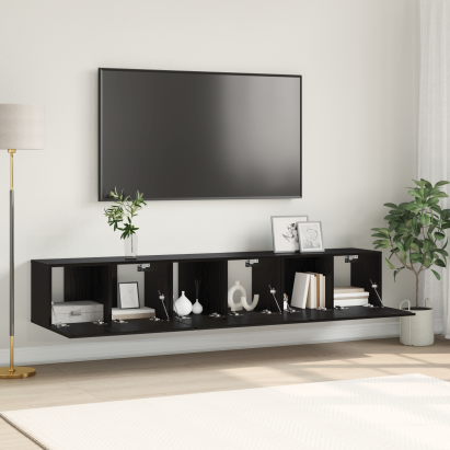 Set Mobilier TV Stejar Negru Lemn prelucrat Medie Mobilier TV GartenMobel Dekor