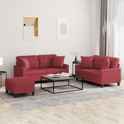 Set de canapele cu perne, 2 piese, roșu vin, piele ecologică GartenMobel Dekor