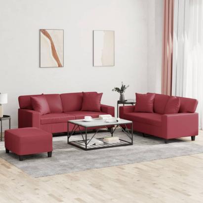 Set de canapele cu perne, 2 piese, roșu vin, piele ecologică GartenMobel Dekor