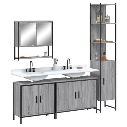 Set mobilier de baie, 4 piese, gri sonoma, lemn prelucrat GartenMobel Dekor