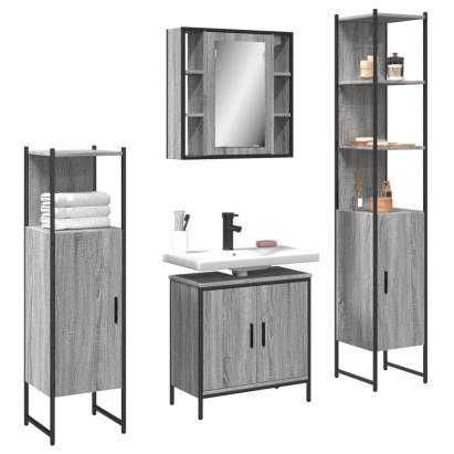 Set dulapuri de baie, 4 piese, gri sonoma, lemn prelucrat GartenMobel Dekor