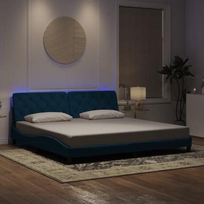 Cadru de pat cu lumini LED, albastru, 200x200 cm, catifea GartenMobel Dekor