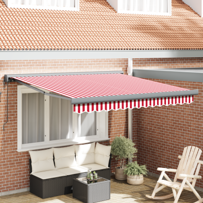 Marchiză Retractabilă Automată cu Dungi Roșii și Albe 300x250 cm GartenMobel Dekor