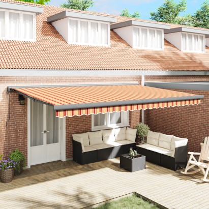 Marchiză retractabilă automată galbenă și portocalie 500x300 cm GartenMobel Dekor