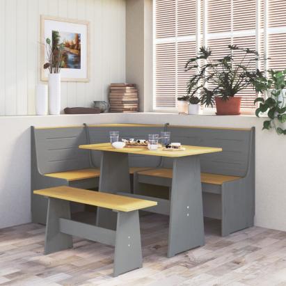 Set mobilier bucătărie „REINE”, 3piese, maro miere&gri lemn pin GartenMobel Dekor