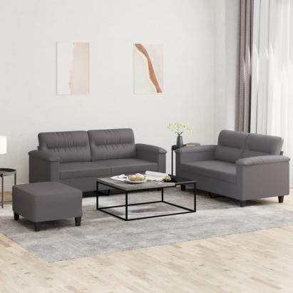 Set de canapele cu perne, 3 piese, gri, piele ecologică GartenMobel Dekor