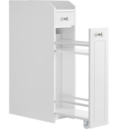 VASAGLE Dulap baie ingust cu sertare si roti, pentru depozitare, MDF, 40x18x70 cm, alb Household NewTrend