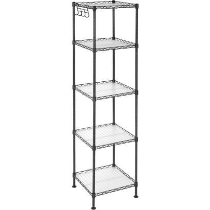 SONGMICS Raft metalic 30x30x124 cm, 5 niveluri, rafturi ajustabile si carlige incluse, structura otel si plastic, negru Household NewTrend