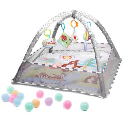 Tarc de joaca pentru bebelusi, 76x76x50 cm, gri – cu jucarii, mingi si arcade interactive Household NewTrend