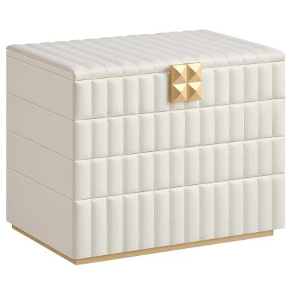 SONGMICS Cutie bijuterii 17x28x21 cm, 4 niveluri, oglinda, captuseala catifea, piele PU alba Household NewTrend