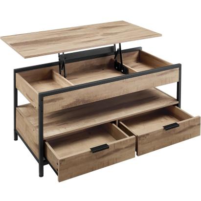 VASAGLE Masuta de cafea cu blat rabatabil 100x50 cm, 5 compartimente, stil industrial, PAL si otel, maro-negru Household NewTrend