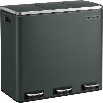 SONGMICS Cos de gunoi din inox cu 3 compartimente colectare selectiva, cu galeti interioare, 3x18litri, gri inchis Household NewTrend