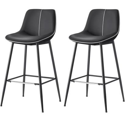 VASAGLE Set 2 scaune de bar, spatar ergonomic din piele ecologica, cadru metalic, 50x50x99 cm, negru Household NewTrend