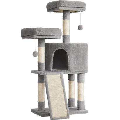 FEANDREA Ansamblu de joaca pisici, tip copac, cu 2 culcusuri si ascunzatoare, 50x35x115 cm, gri deschis Household NewTrend