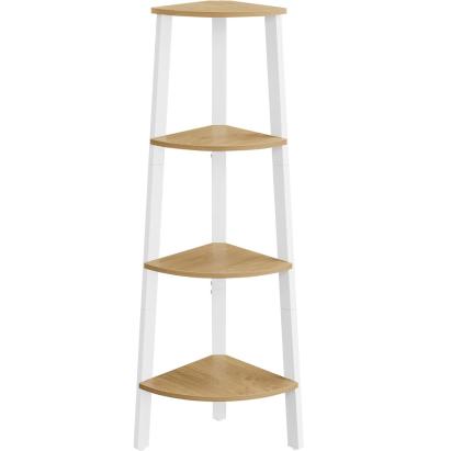 VASAGLE Raft de colt cu 4 etaje, tip biblioteca, cadru metal si polite lemn, 34x34x125 cm, alb si maro Household NewTrend