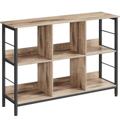 VASAGLE Biblioteca, raft cu 6 unitati de depozitare, din lemn, 33x120x80 cm, gri stejar Household NewTrend