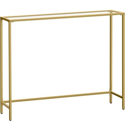 VASAGLE Masa de intrare, blat din sticla securizata, cadru metalic, 20x100x80 cm, auriu Household NewTrend