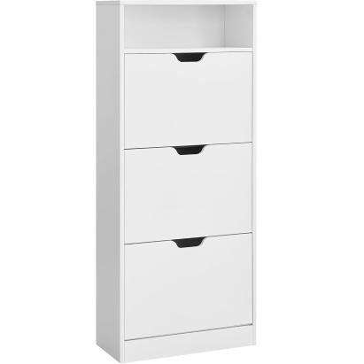 VASAGLE Dulap pantofi cu 3 usi rabatabile, pentru 14-18 perechi, 60x24x130 cm, alb Household NewTrend
