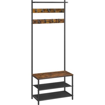 VASAGLE Cuier cu rafturi depozitare pantofi si ​​bara suspendata, industrial, 32x64x180 cm, maro rustic si negru Household NewTrend