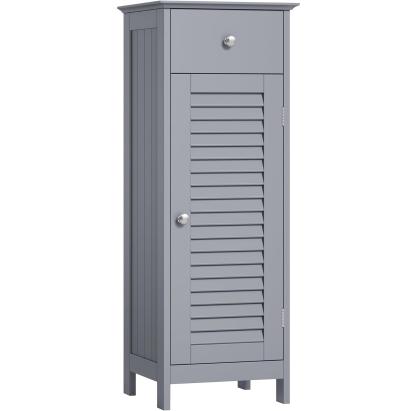 VASAGLE Dulap de depozitare de podea pentru baie, din lemn cu sertar, usa cu lamele, 32x30x87cm, gri Household NewTrend