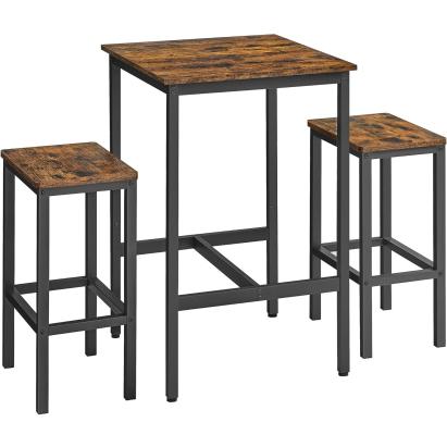 VASAGLE Set masa si scaune de bar, masa 60x60x90cm si 2 scaune 30x40x65cm, stil industrial, maro rustic Household NewTrend