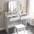 VASAGLE Masa de toaleta cu oglinda rabatabila si 2 sertare, 3 compartimente deschise, 100x40x142cm, alb Household NewTrend