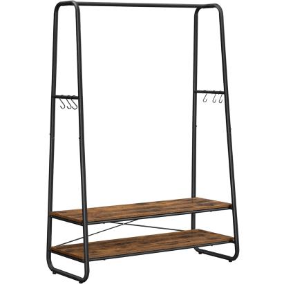 VASAGLE Raft pentru haine cu suport pentru pantofi, 2 polite, 6 carlige laterale, 45x100x160cm, maro rustic Household NewTrend