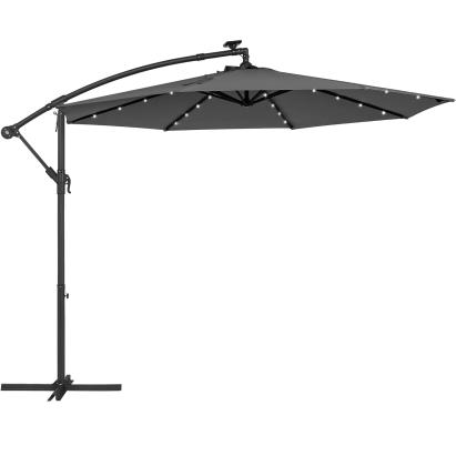 SONGMICS Umbrela de gradina cu brat lateral banana, 300cm, cu iluminare LED solara, gri Household NewTrend
