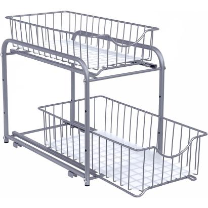 SONGMICS Raft organizator de depozitare cu 2 niveluri, cu sertare glisante, pentru bucatarie sau baie, 21x37x34cm, argintiu Household NewTrend