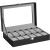 SONGMICS Cutie depozitare si organizare ceasuri, cu 12 locuri, piele sintetica, cu capac de sticla, 20x30x8cm, negru Household NewTrend